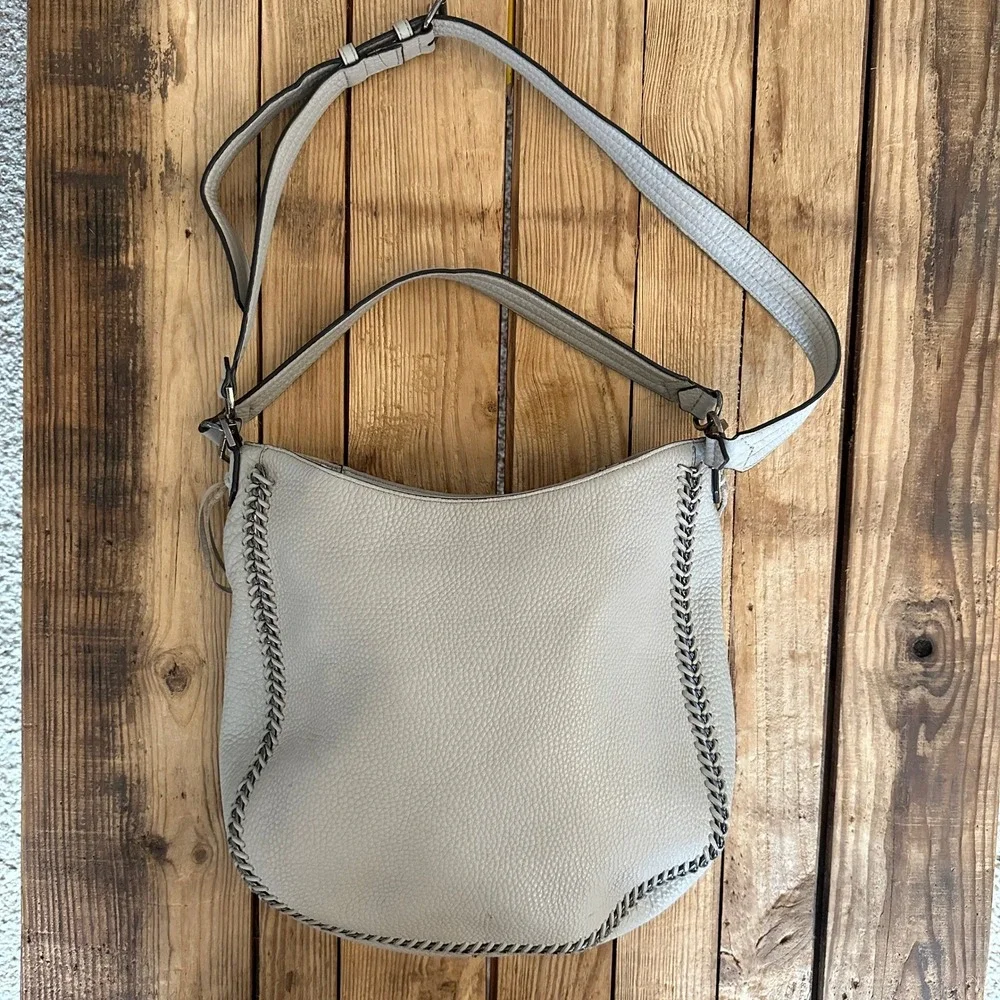 Rebecca Minkoff Light Grey Pebbled Leather‎ Whipstitch Chain Hobo Crossbody Bag